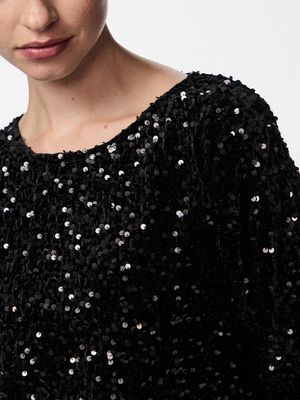 PCKAM SS TOP JRS BC Black-Black sequins