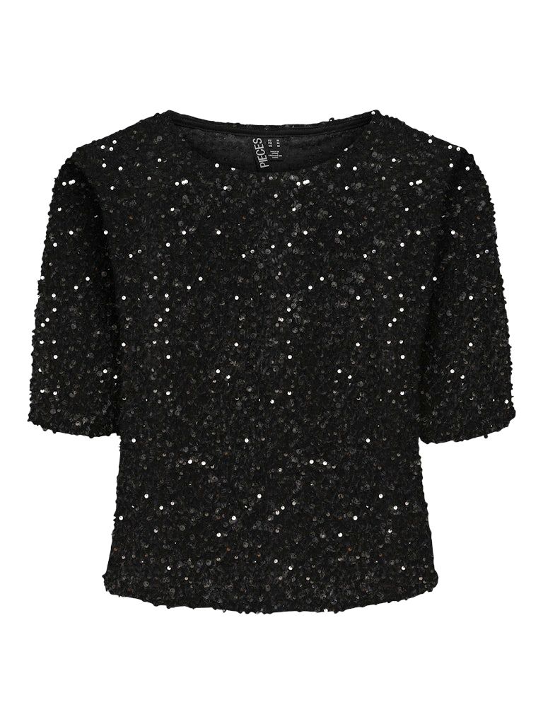 PCKAM SS TOP JRS BC Black-Black sequins