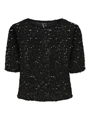 PCKAM SS TOP JRS BC Black-Black sequins