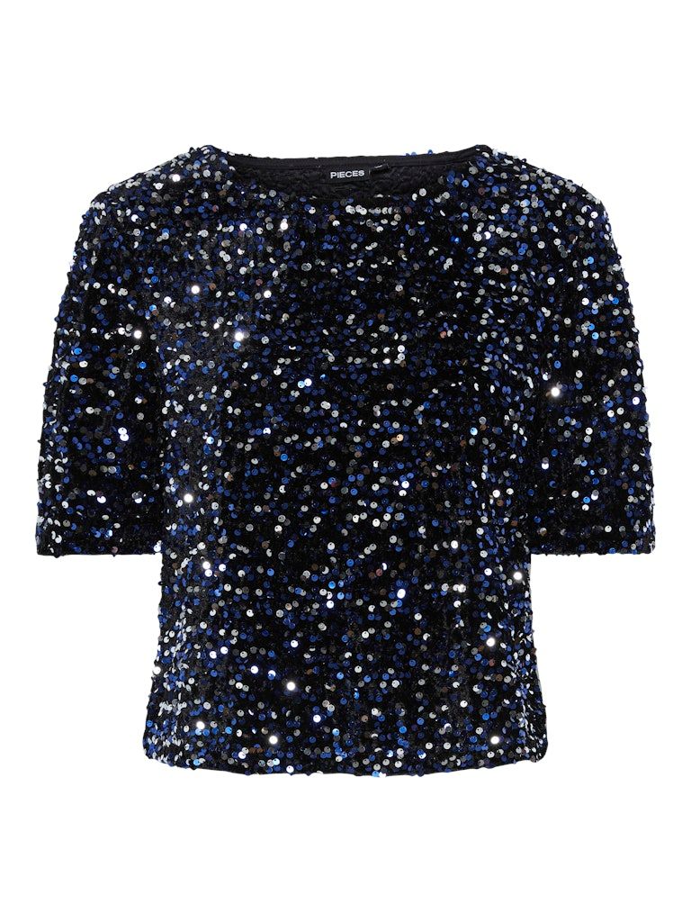 PCKAM SS TOP JRS BC Black-Bellweather sequins