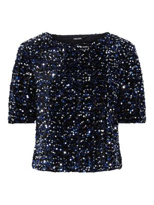 PCKAM SS TOP JRS BC Black-Bellweather sequins