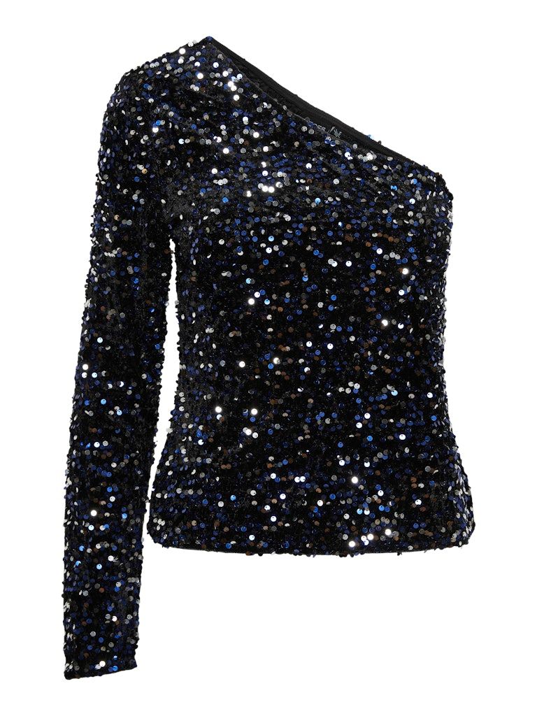 PCKAM ONE SHOULDER TOP JRS BC Black-Bellweather sequins