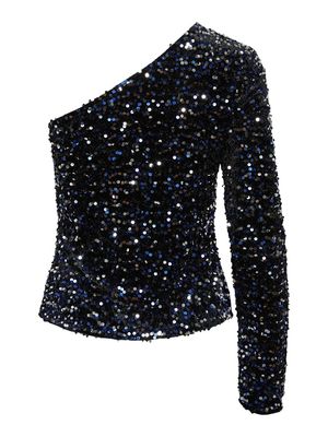 PCKAM ONE SHOULDER TOP JRS BC Black-Bellweather sequins