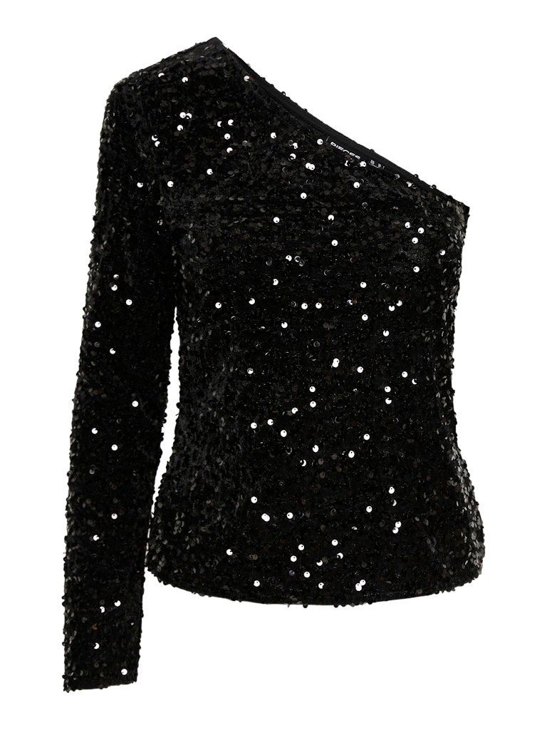 PCKAM ONE SHOULDER TOP JRS BC Black-Black sequins