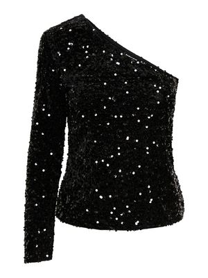 PCKAM ONE SHOULDER TOP JRS BC Black-Black sequins