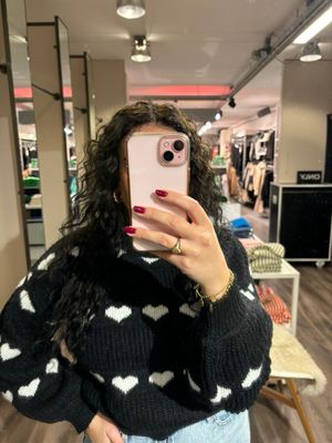 PCNOVE LS O-NECK HEART KNIT BC Black-Cloud dancer hearts