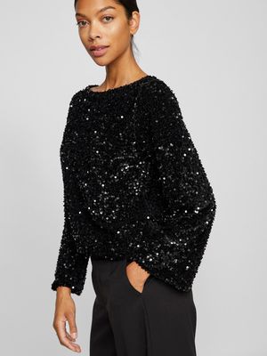 VIFAITH BOAT NECK L/S SEQUIN TOP/VOL Black Beauty/BLACK B