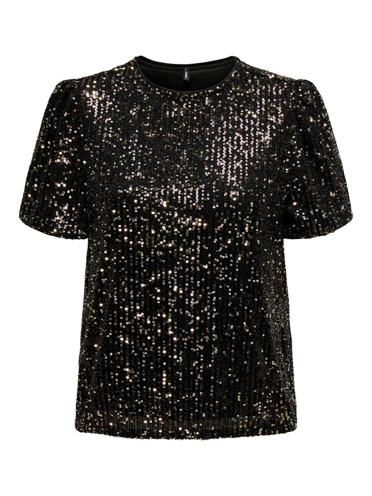 ONLANA S/S LOOSE SEQUINS TOP JRS Black-Black n gold sequins