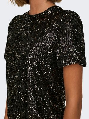 ONLANA S/S LOOSE SEQUINS TOP JRS Black-Black n gold sequins