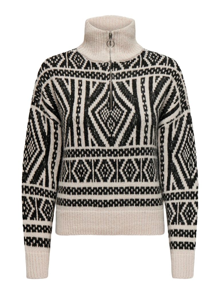 ONLFELICIA LS ZIP PULLOVER KNT Pumice Stone-W. Black