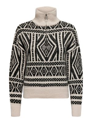 ONLFELICIA LS ZIP PULLOVER KNT Pumice Stone-W. Black