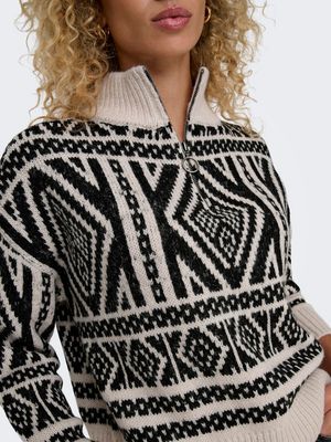 ONLFELICIA LS ZIP PULLOVER KNT Pumice Stone-W. Black