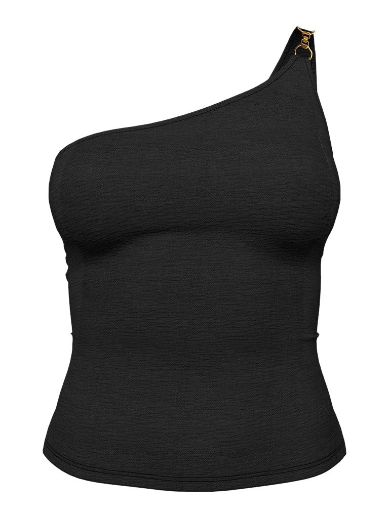 PCADRIANA ONESHOULDER TOP JRS KCA Black-GOLD BUCKLE