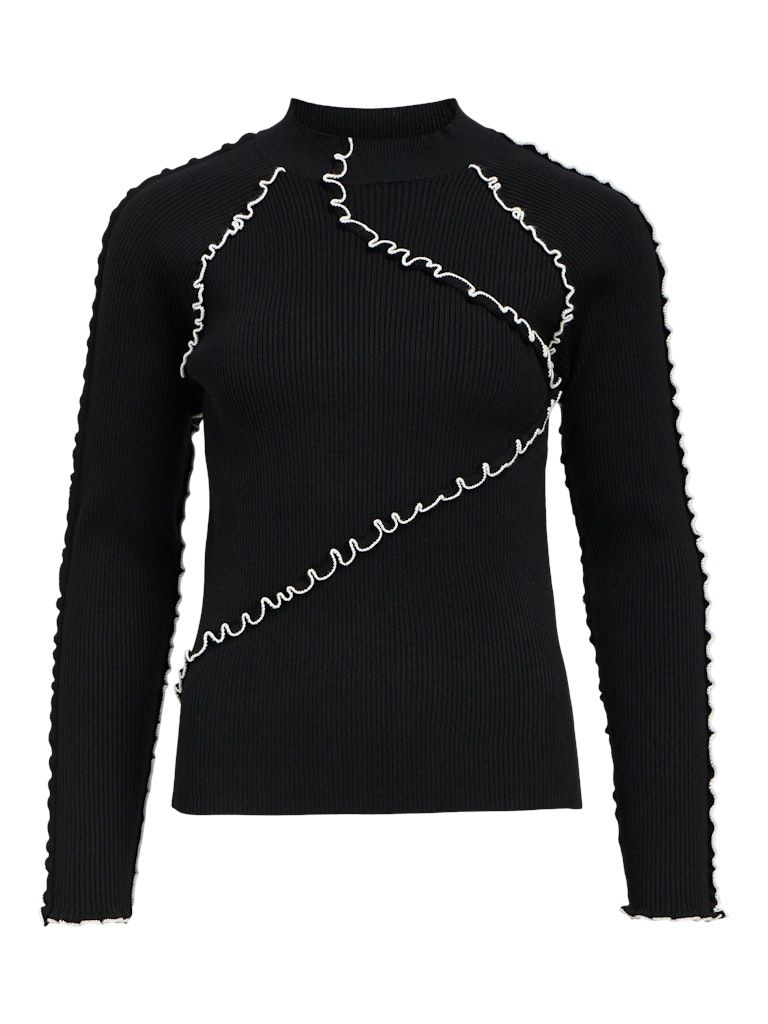 OBJJANNE KNIT SLI L/S PULLOVER 136 Black-Cloud dancer