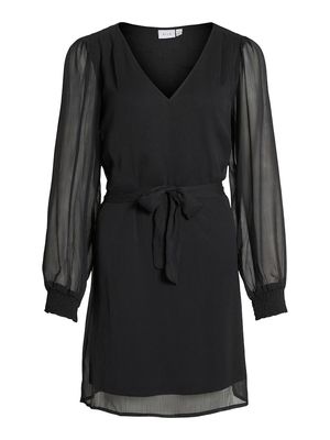 VIFALIA SMOCK V-NECK L/S DRESS - NOOS Black