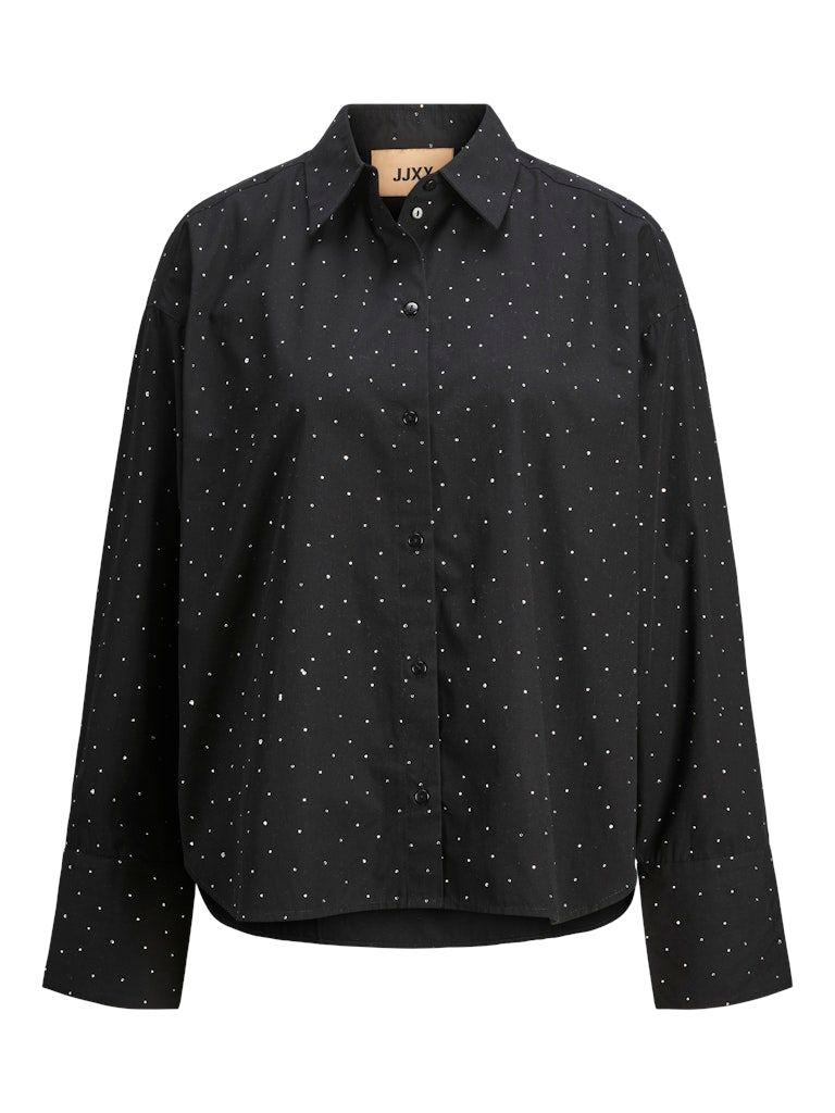 JXLISA LS SHINE SHIRT WVN Black-SILVER RINESTONE