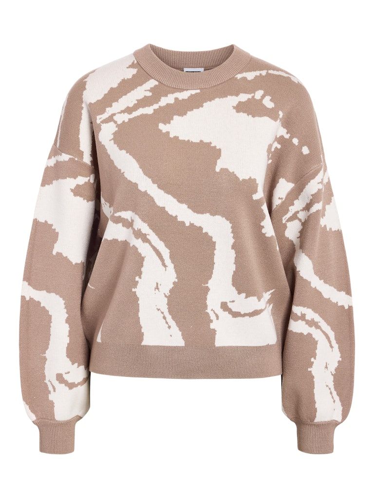 NMCHARLOTT L/S O-NECK KNIT FWD NOOS Silver Mink-EGGNOG ABSTRACT