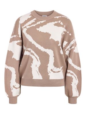 NMCHARLOTT L/S O-NECK KNIT FWD NOOS Silver Mink-EGGNOG ABSTRACT
