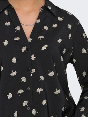 JDYCAMILLE L/S LOOSE V-NECK SHIRT WVN Black-W. PEYOTE LEAVES
