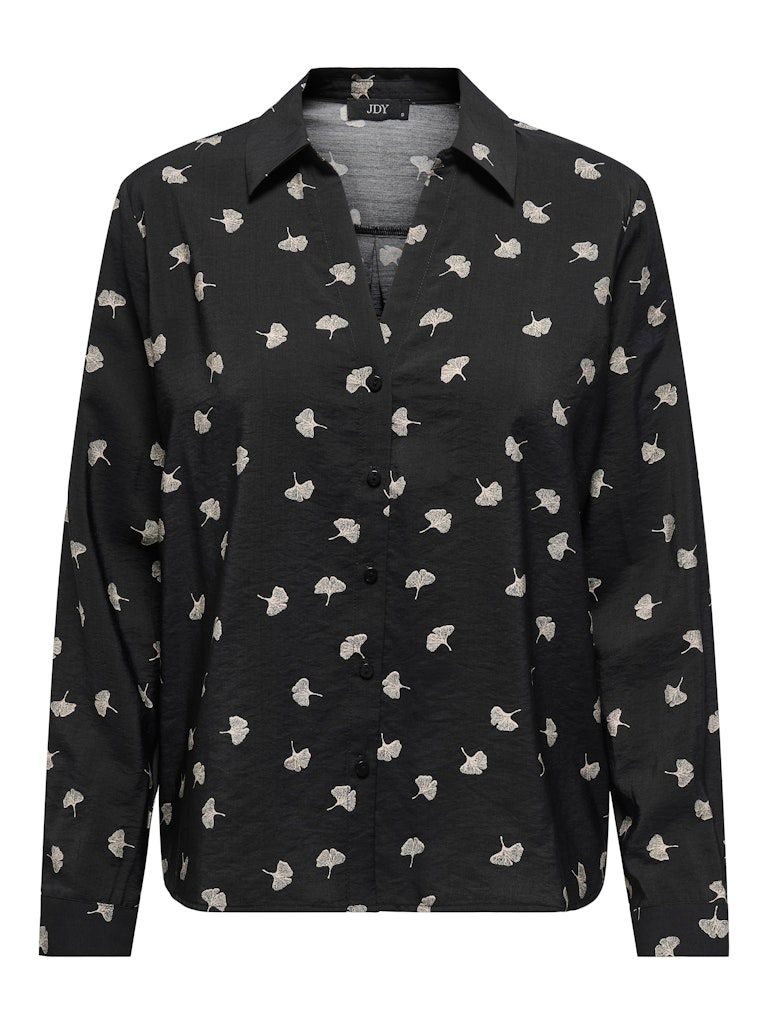 JDYCAMILLE L/S LOOSE V-NECK SHIRT WVN Black-W. PEYOTE LEAVES