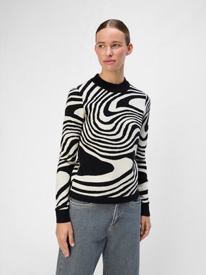 OBJRAY L/S KNIT PULLOVER AOP NOOS Black/Sandshell zebr