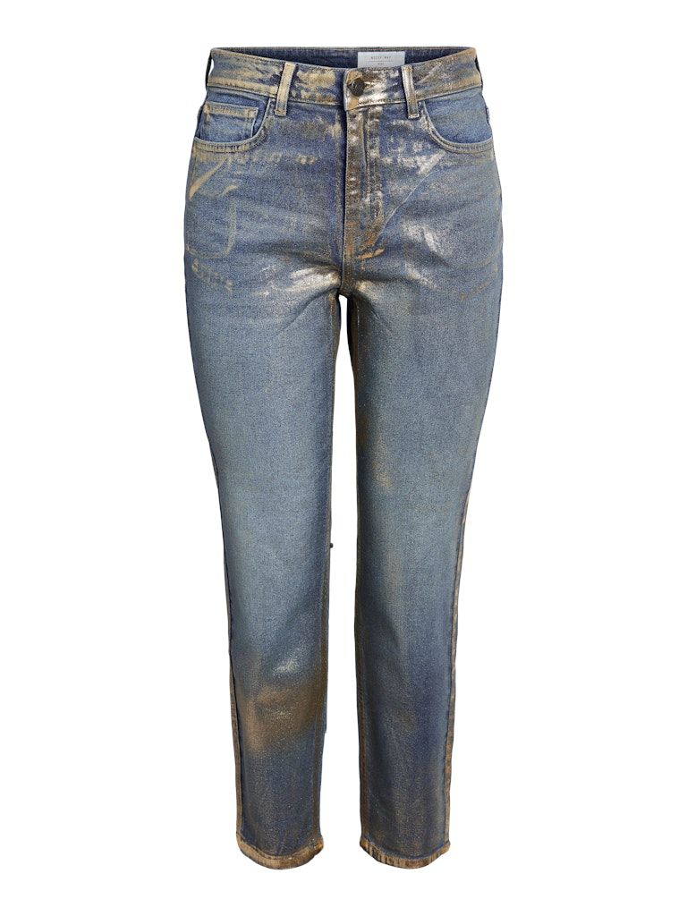 NMMONI HW ST ANK GOLDEN COATED JEANS Dark Blue Denim