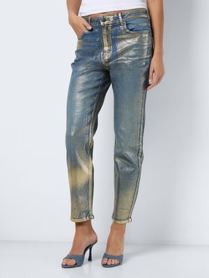 NMMONI HW ST ANK GOLDEN COATED JEANS Dark Blue Denim