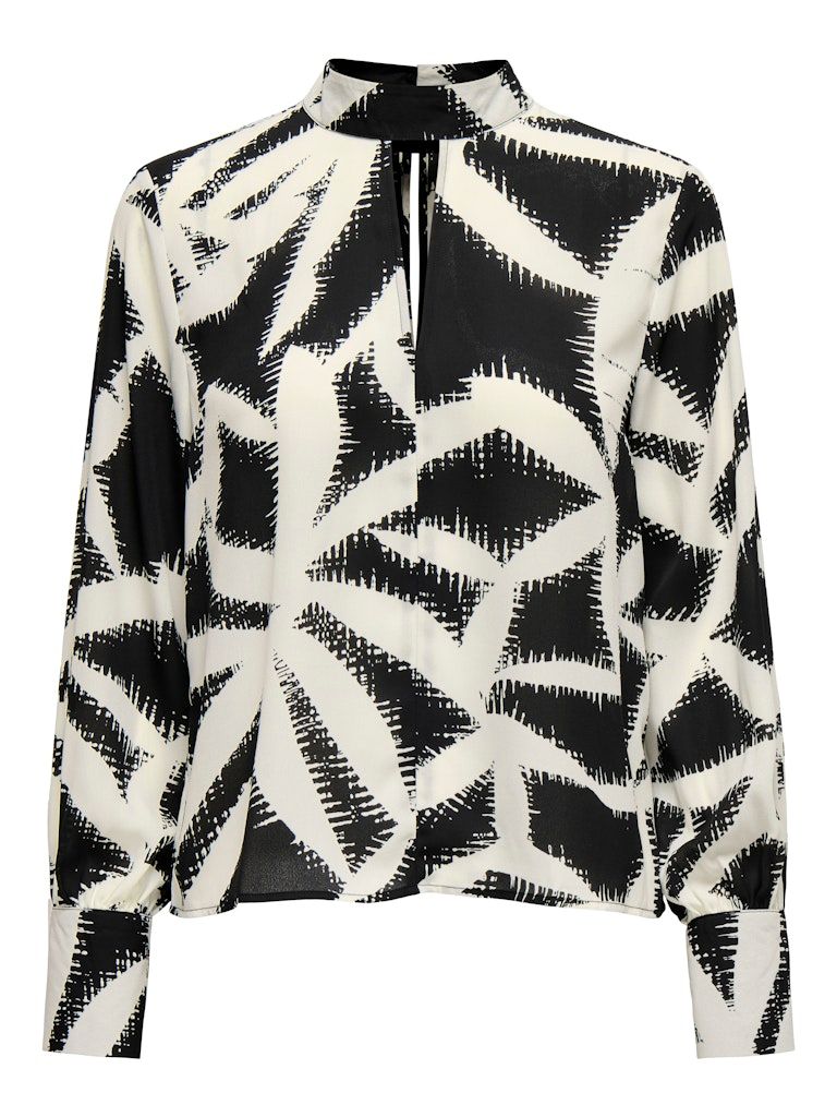 JDYBASE L/S HIGH NECK KEYHOLE TOP WVN Black-W. CLOUD DANCER GEO