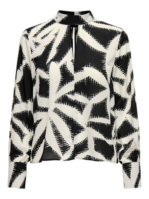 JDYBASE L/S HIGH NECK KEYHOLE TOP WVN Black-W. CLOUD DANCER GEO