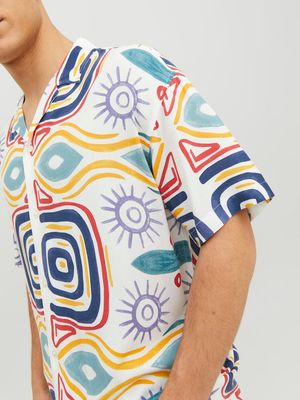 JORJEFF GALLERY AOP RESORT SHIRT SS TG Cloud Dancer/AZTEC