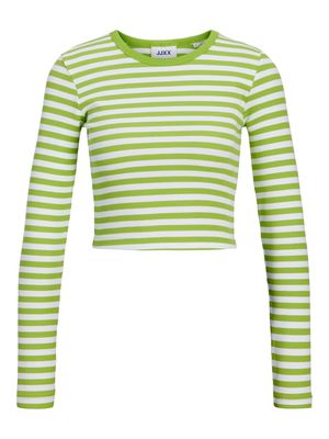JXFELINE STR LS STRIPE RIB TEE JRS NOOS Bright White/PARROT