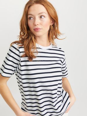 JXANNA SS REGULAR EVERY STRIPE TEE JRS Bright White/BLACK