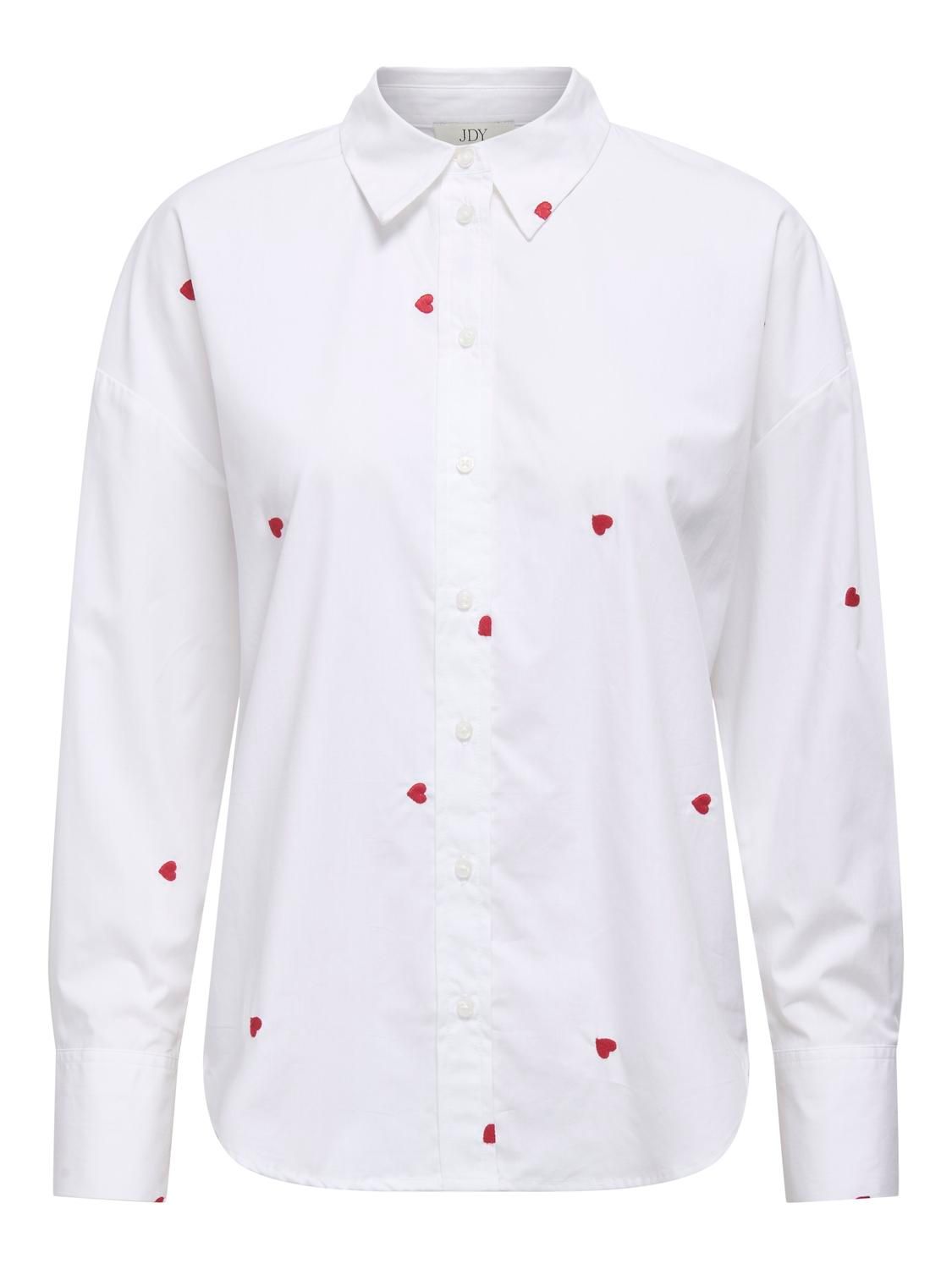 JDYNELLY L/S LOOSE SHIRT WVN White-HEART EMBROIDERY