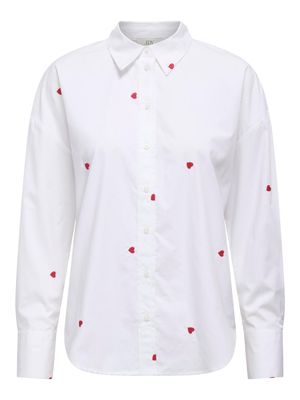 JDYNELLY L/S LOOSE SHIRT WVN White-HEART EMBROIDERY