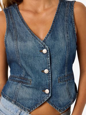 NMSANJA DENIM WAISCOAT AZ382DB Dark Blue Denim