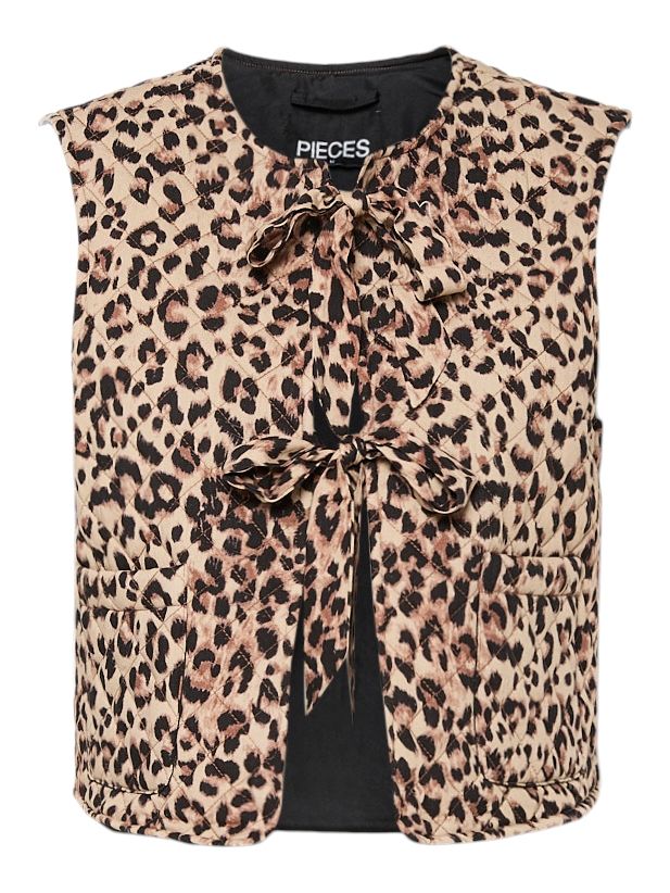 PCSARIA SHORT VEST Tannin/Leopard