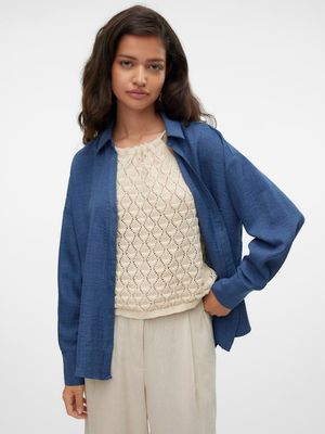 VMMELANEY QUEENY LS SHIRT WVN NOOS Dark Denim/Melange