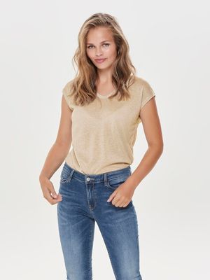 ONLSILVERY S/S V NECK LUREX TOP JRS NOOS Golden Yellow