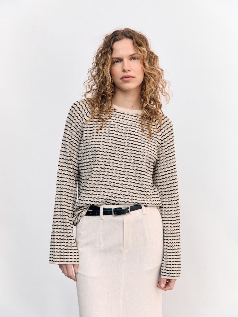 OBJESTER L/S KNIT PATTERN TOP NOOS Sandshell/Black