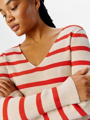 OBJESTER LS RE V-NECK KNIT PULLOVER DIV Sandshell-Fiesta