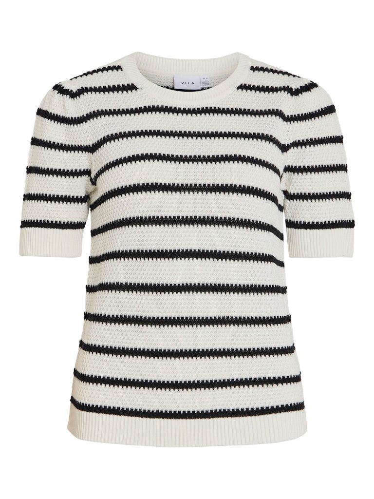 VIDALO O-NECK S/S STRIPE KNIT-NOOS White Alyssum/BLACK