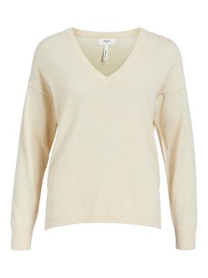 OBJTHESS L/S V-NECK KNIT PULLOVER NOOS Sandshell-MELANGE