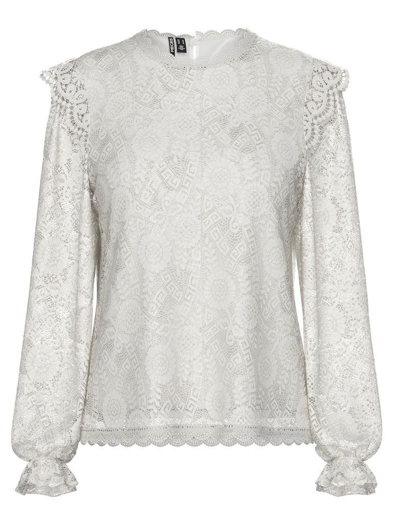 PCOLLINE LS LACE TOP WVN NOOS Cloud Dancer