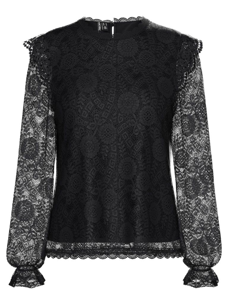 PCOLLINE LS LACE TOP WVN NOOS Black