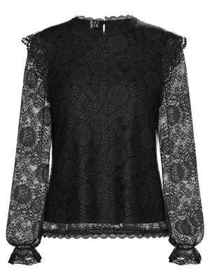 PCOLLINE LS LACE TOP WVN NOOS Black