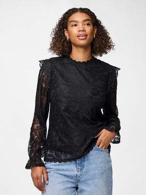 PCOLLINE LS LACE TOP WVN NOOS Black