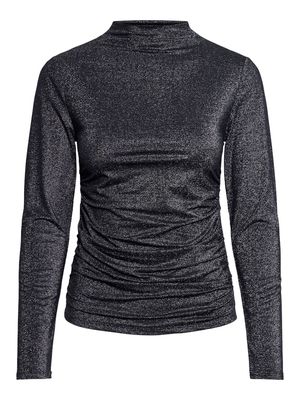 PCMONICA LS GLITTER RUCHING TOP NOOS Black/SILVER