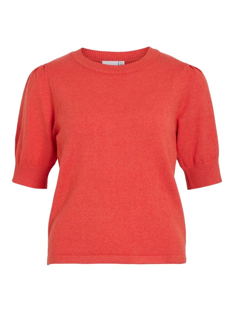 VIRIL 2/4 SLEEVE O-NECK KNIT TOP - NOOS Aurora Red/DARK MELA