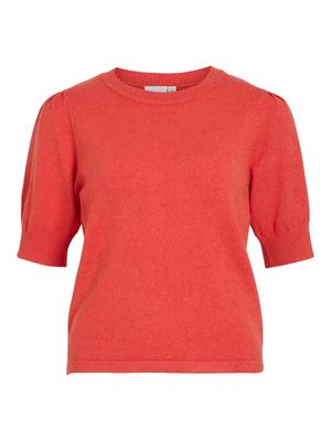 VIRIL 2/4 SLEEVE O-NECK KNIT TOP - NOOS Aurora Red/DARK MELA