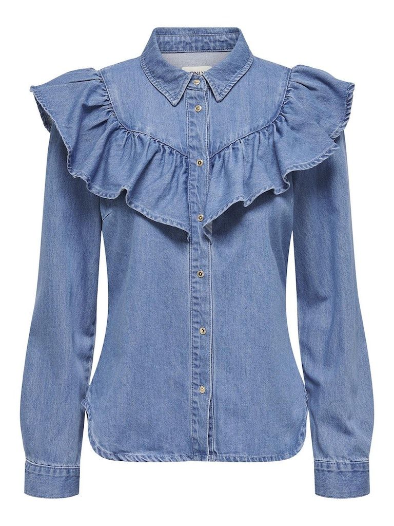 ONLINDIGO LS FRILL DNM SHIRT QYT NOOS Medium Blue Denim